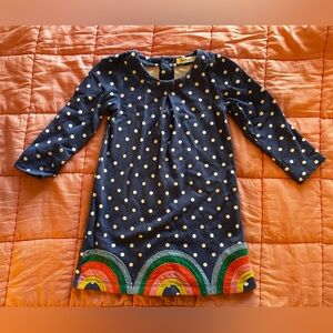 Mini Boden Navy Polka Dot Dress with Rainbow Accents